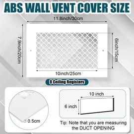 Tuanse 8 Pcs Vent Covers 6x10 Inch Acrylic Wall Register with Screws Duct Opening White Decorative Ceiling Register Covers Register Vent Cover for Home Walls Ceilings Grilles