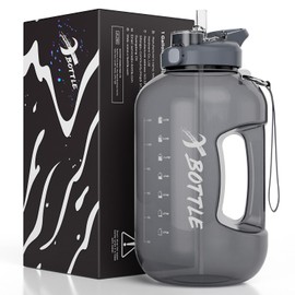 XBOTTLE 1 Gallon BPA Free Tritan Water Bottle with Straw & Chug Lid for Sports Camping Fitness 128oz Black