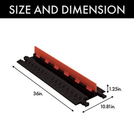 Guard Dog GD1X75-ST-O/B Polyurethane Heavy-Duty 1-Channel Low-Profile Cable Protector with ADA Compliant Ramp, Orange Lid with Black Ramp, 36" Length x 10.81" Width x 1.25" Height