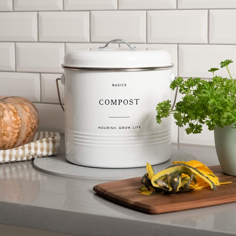 D'Lifeful Kitchen Compost Bin – 1.3 Gallon Countertop Farmhouse Compost
