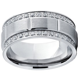Metal Masters Men's Titanium Wedding Band Ring with Double Row Cubic Zirconia, Comfort Fit Sizes, 9MM 8 to 12