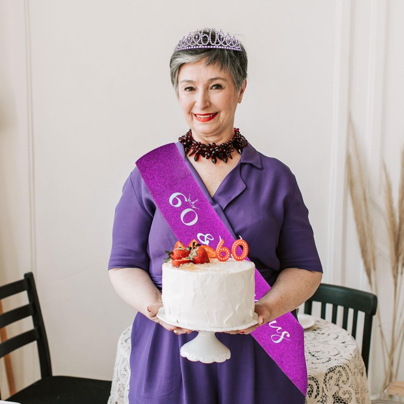 Semato Purple 60th Birthday Tiara and Sash Kit-60th Birthday Gifts