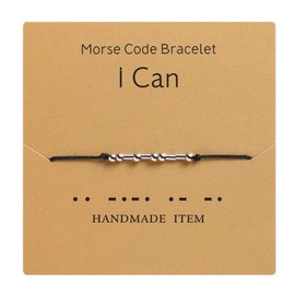 Morse Code Bracelet, AILUOR Silver Plated Beads on Silk Cord Friendship Bracelet Gift for Her, Secret Message Gift Jewellery for Women Men, Gift for Her Him, Metal