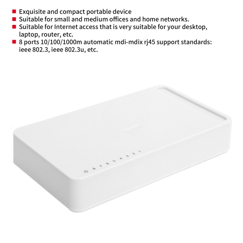 8‑Port Gigabit Ethernet Switch Network Switch Adapter RJ4510/100/1000mbps 100‑240VEU Plug