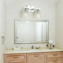 Mecgirn Stainless Steel Bathroom Vanity Light Over Mirror, 2 Light Polished Chrome Bathroom Light Fixtures with Textured Glass Shades, Modern Vanity Lighting Wall Mount