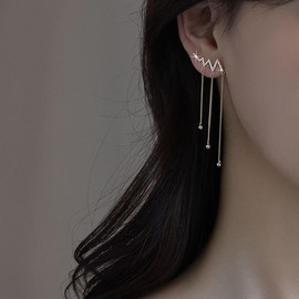 Inilbran Boho Crystal Climber Warp Earrings Long Tassel Drop Earrings Vintage Rhinestone ECG Ear Crawlers Earring Gold Chain Long Tassel Earrings Jewelry for Women and Girls