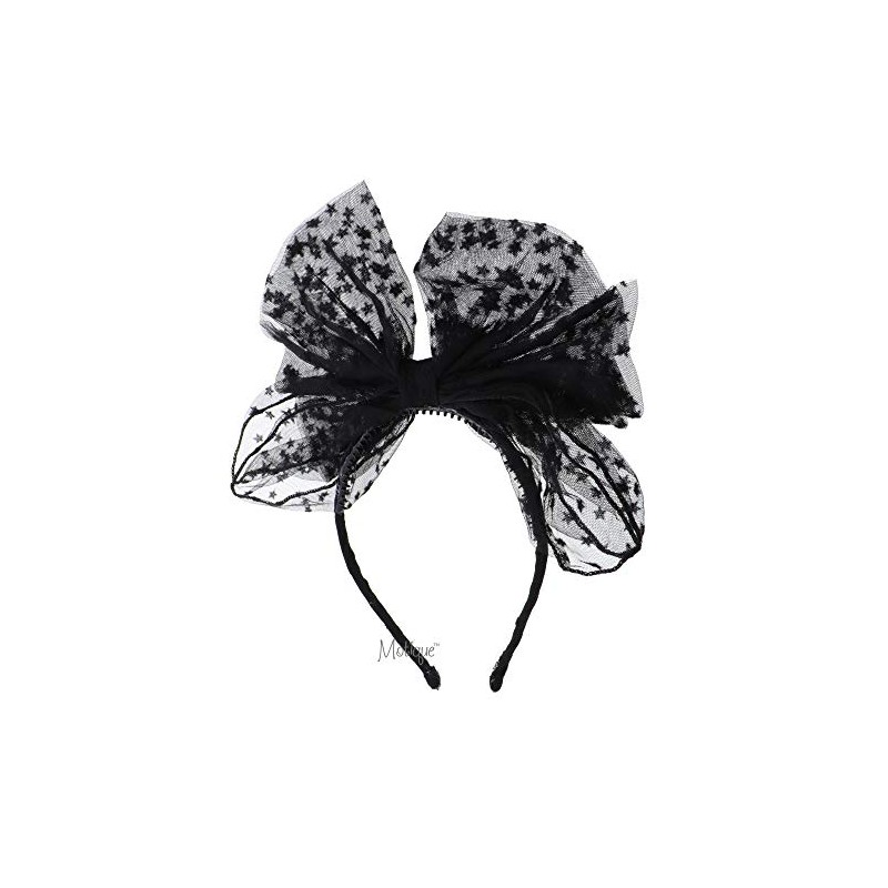 Chiffon Big Bow Headband with Mini Stars - Black
