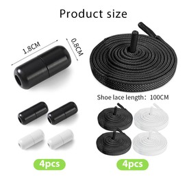 Cadimus 2 Pairs of Elastic Shoelaces Without Tying Adjustable Shoelaces with Metal Capsule, Lazy Shoelaces, Universal Shoelaces, No Tie Shoelaces for Adults and Children, Black and White