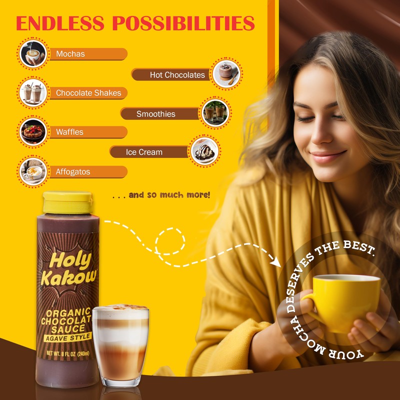 Holy Kakow Organic Chocolate Sauce - Organic Chocolate Syrup, Sweetened
