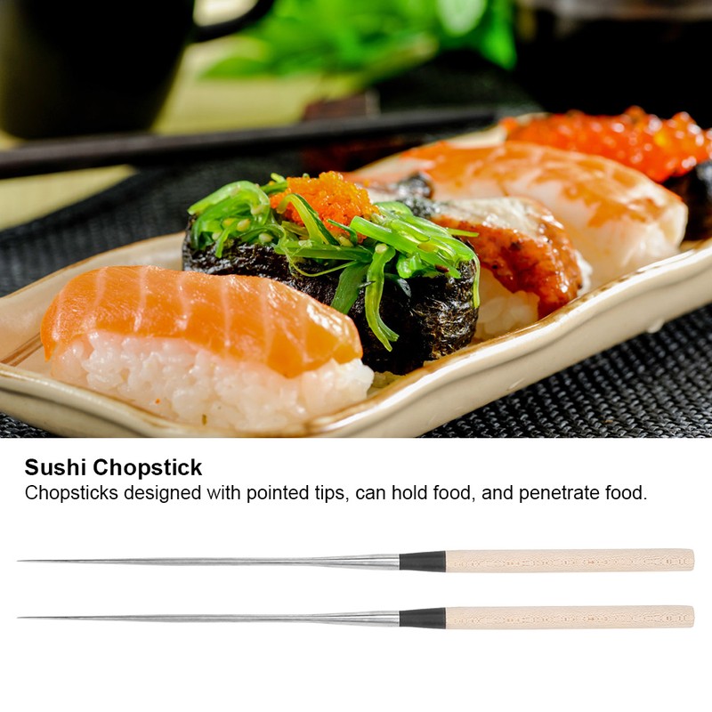 Stainless Steel Chopsticks Japanese Sushi Chopstick with Wood Handle Kitchen