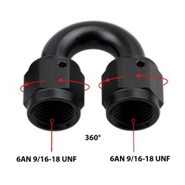 KRD PERFORMANCE Aluminium 6AN Female to 6AN Female 180 Degree U Shape Double Swivel Coupler Fitting Adapter Union Black