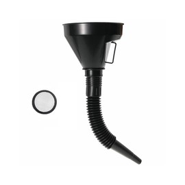 Sylvil Wide Mouth Oil Funnel with Flexible Extension, Auto Nozzle Hose, Black Plastic, Car Accessory