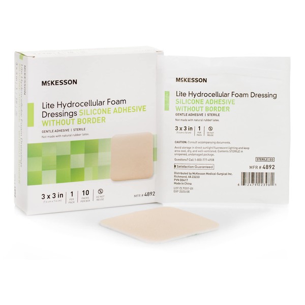 McKesson Lite Hydrocellular Foam Dressings, Sterile, Silicone Adhesive Without Border,