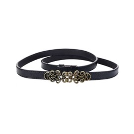 CB Women's Skinny Soft Genuine Leather Belts Adjustable Waist Belt Gold Bronze Color Sculpture Alloy Buckle Waistband, Black & Red, One Size