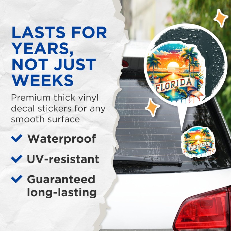 (2 Pack) Florida State Stickers - Sunset Palm Trees -