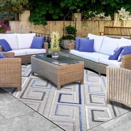 Superior Indoor Outdoor Area Rug, Perfect for Patio, Bedroom, Kitchen, Laundry Room, Entryway, Office, Playroom, Carpet Cover, Modern Geometric Farmhouse, Ares Collection, 6' x 8' 10", Grey