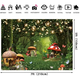 LTDKAEN 7×5Ft Fairy Tale Mushroom Garden Photography Backdrop Magic Forest Wonderland Photo Decoration Spring Green Enchanted Forest Background Baby Shower Birthday Party Decor