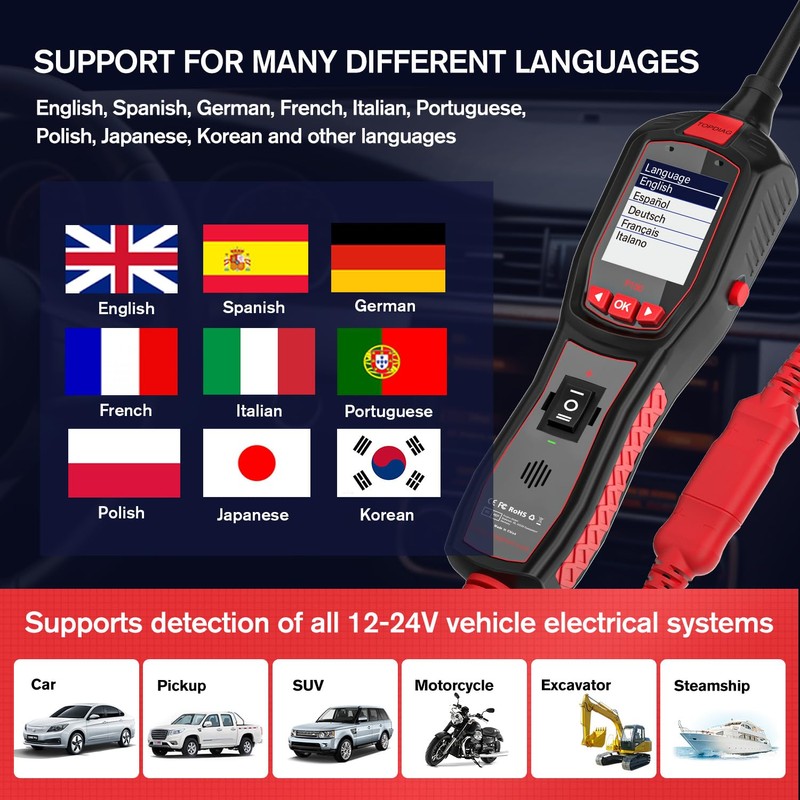 Electrical Tester for 6V-30V Cars, Short Circuit Breaker Finder Tool,