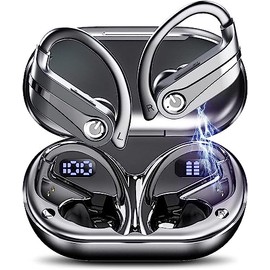 Audífonos inalámbricos, Bluetooth 5.3, Hi-Fi Estéreo Cascos, Pantalla LED, Llamadas Nítidas con Micrófono, cancelación de Ruido, Control táctil, IP7 Impermeable, Deportivos (Negro)