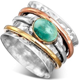 Jude Jewelers Silver Gold Pated Huge Size Turquoise Cocktail Party Wedding Band Anniversary Statement Ring (10)