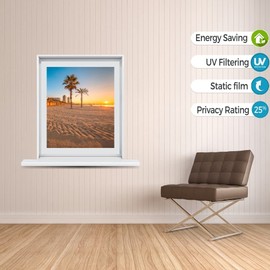 Windowpix 30x36 / Size_Outside_Size Barcelona Beach at Sunset - Peel and Stick Static Cling UV Protection, Energy Saving Window Film Printed on Clear for Glass Panels