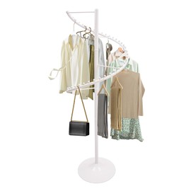 ZHFEISY Floor Standing 360°Spiral Rotating Garment Rack, Heavy Duty Metal Clothing Display Rack With Divide Hooks, Stable Standing Retail Display Racks For Hanging Clothes, Hats, Bags