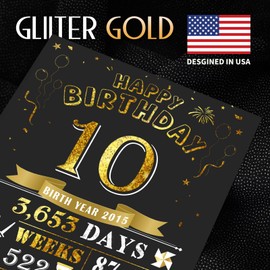 Aiunmiol 10th Birthday Card for Girl Boy Son Daughter, Big Pop Up 10th Birthday Cards for Grandson Granddaughter, Happy 10 Year Old Birthday Gifts Decorations, Review of 2015, Black Gold