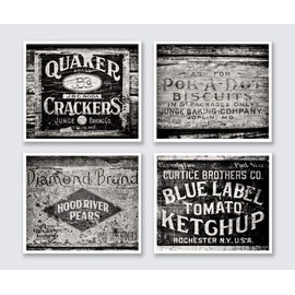 Black and White Rustic Country Kitchen Decor Set of 4 Prints (Not Framed). Vintage Crate Pictures for Farmhouse Wall Art. 5x7, 8x10, 11x14 or 16x20. (FBM4L)