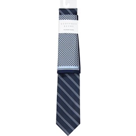 Geoffrey Beene Mens Classic Formal Casual Modern Pattern Design Textured Stripe Necktie Pocket Square Set, Navy