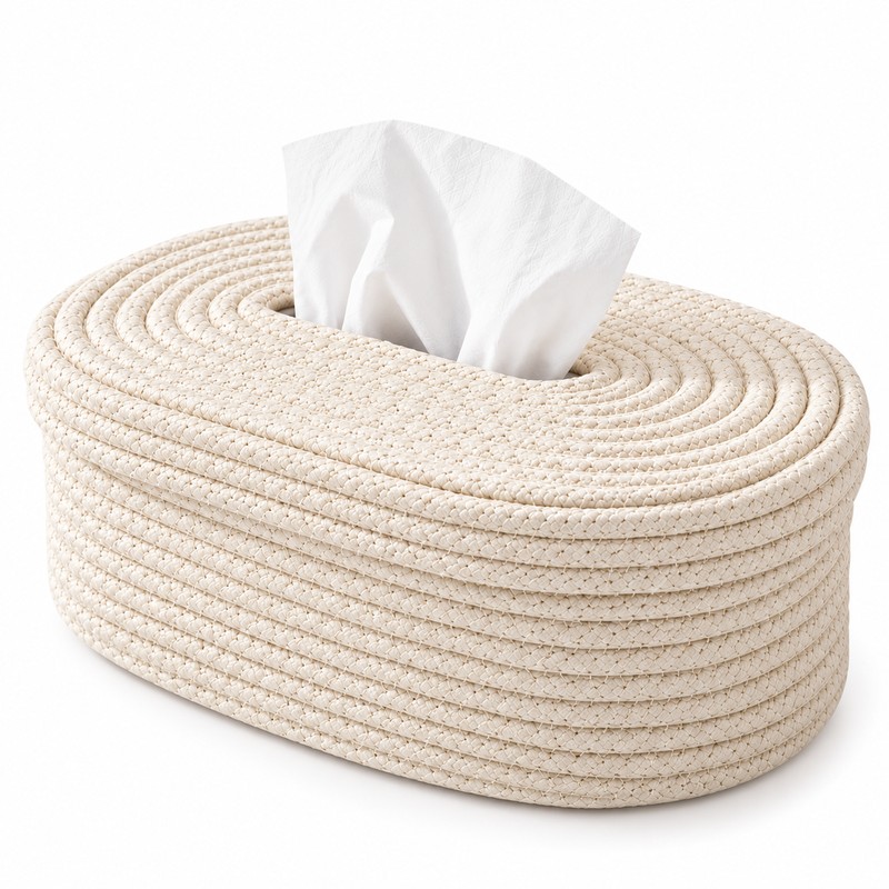 Woven Tissue Box Cover for Home Decor – Oval Textured
