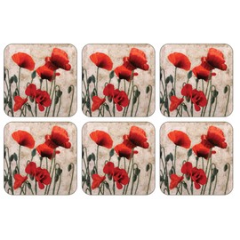Plymouth Pottery - Red Poppies Coasters - Set of 6