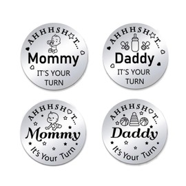 PH PandaHall 2pcs New Parent Decision Mom Dad Challenge Coin Funny Engraving Coins Double Sided Decision Making Coin for First Time Mommy Daddy Push Present Baby Shower Pregnancy Gender Reveal