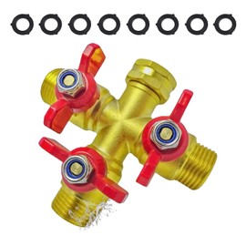 Upgraded Full-Flow Brass Garden Hose Splitter, 3/4 Inch，3-Way 十 Connector for Outdoor Faucet, Heavy-duty Handle & Individual Shut-Off Valves, Ideal for Garden Irrigation & Cleaning Tasks