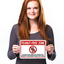 Sigo Signs, Peanut Free Zone Please Do Not Bring Any Peanuts Or Products Containing Peanuts Sign, 10x7 Inches, Rust Free .040 Aluminum, Fade Resistant, Made in USA