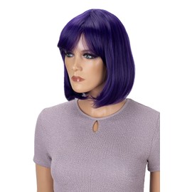CAISHA by PRETTYSHOP SH032n Bob Wig, Short Hair Cosplay, Theatre Show, Heat-Resistant Synthetic, Straight, Dark Purple