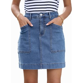 Sidefeel Women's Jean Skirt High Waisted Stretch Casual Summer Mini Skort Cute Zimbaplatinum Denim Skirt Iceland Blue Large