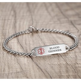 AOAMID 6.5"-8.5" Medical alert id bracelets for Women Stainless steel Medical Emergency Bracelets Free engraving blood thinner(Steel-7.5")