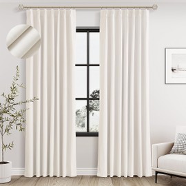 Jowels Ivory Linen Blackout Curtains 84 Inches Long,Thermal Insulated Pinch Pleat Curtains with Hooks 2 Panel,Room Darkening Light Noise Blocking Linen Pinch Pleat Curtain for Living Room,W40 x L84