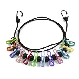 Sonicefit Portable Retractable Clotheslines with 12 Clothespins, Windproof Clothes Drying Line with 13 Anti-Skid Clips, Laundry Drying Line for Backyard Vacation Hotel Balcony (1Pack-Colorful)