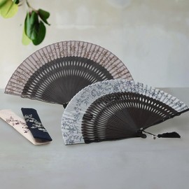 Osaka Choseido Fan, Women's, Stylish, Business, Folding Fan Bag, Handkerchief Included, Set Romanesque, Pink