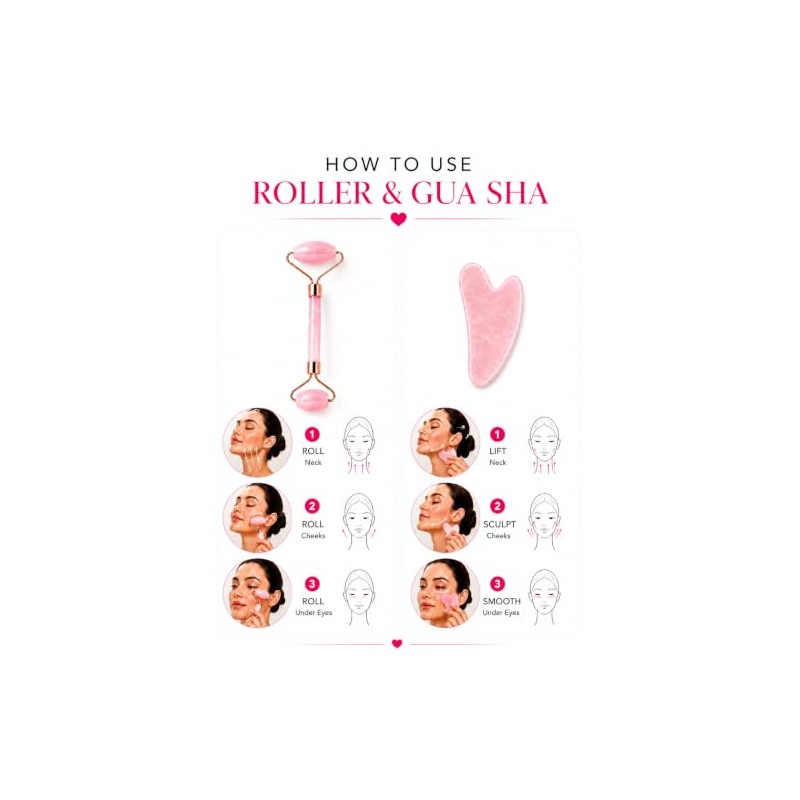 Be True Rodillo facial de cuarzo rosa auténtico y set