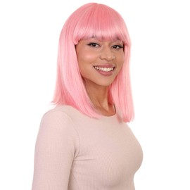 HalloweenPartyOnline Adult Women's Light Pink Bob Wig Flame-retardant Synthetic Fiber HW-2715
