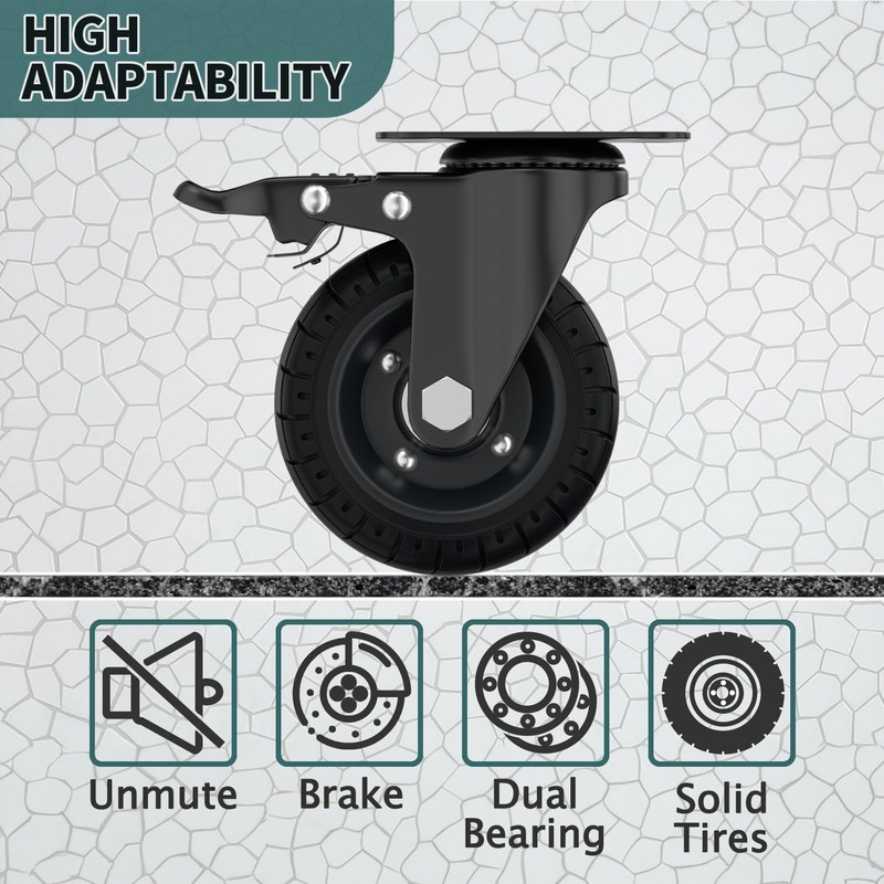 Lygoeege 4 Inch Swivel Caster Wheels with Dual Brake, Up