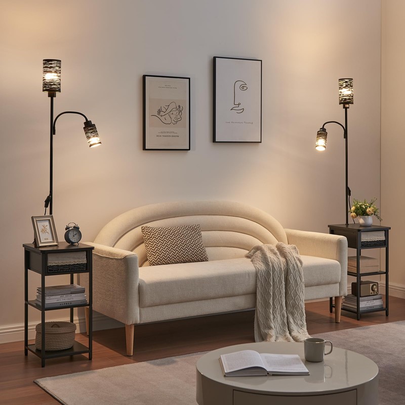 BAMGROW Floor Lamp with End Table, Side Table with Lamp