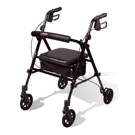 Carex Step 'N Rest Aluminum Rollator Walker with Seat, Black - Rolling Walker for Seniors with Back Support, 6 Inch Wheels, 250lbs Support, Lightweight Folding Walker