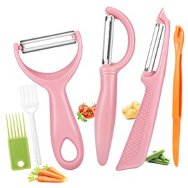 Senbowe Upgrade Potato Peeler for Kitchen, 6PCS Stainless Steel Vegetable Peeler, I and Y Veggie Food Peeler for Apple Fruit Carrot Zucchini Cucumber,Good Grip Makes Peeling Very Easy (Pink)
