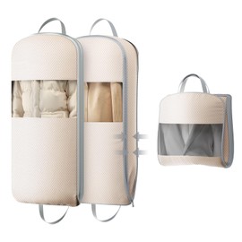 DIMJ 4 Pack 43" Space Saving Garment Bags for Hanging Clothes With Compression Zipper Carry Handles and Window, Washable Suit Bag for Dress, Clothes, Coats, Down Jacket, Closet, Moving, Travel