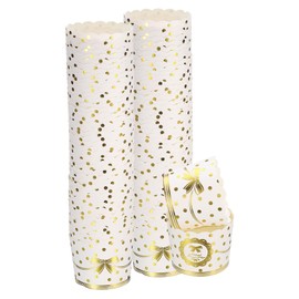 HARFINGTON 100Pcs Paper Baking Cups 6oz Cupcake Wrappers Scalloped Muffins Cases Liners Disposable Greaseproof Containers for Birthday Party, Bow Gold Dots