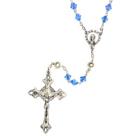 Sapphire Blue Austrian Crystal Catholic Prayer Rosary (September) -Includes rosary pouch, "How to Pray the Rosary" & birth month meaning - Communion, Reconciliation, Confirmation, more