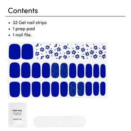 Dashing Diva Gloss Nail Strips - Flor Azul - UV Free, Chip Resistant, Long Lasting Gel Nail Stickers - 3-Piece Manicure Set - Contains 32 Wraps, 1 Prep Pad, 1 File